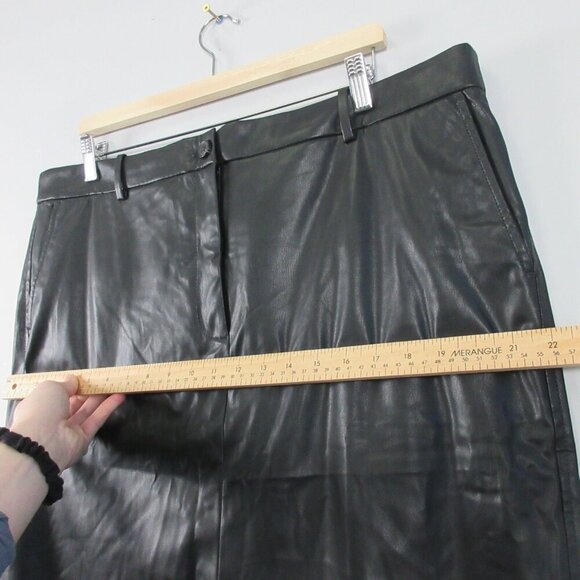 J Crew Women Faux Leather Pencil Skirt 18 Black Midi Front Slit Party Luxury 364 - Picture 11 of 14